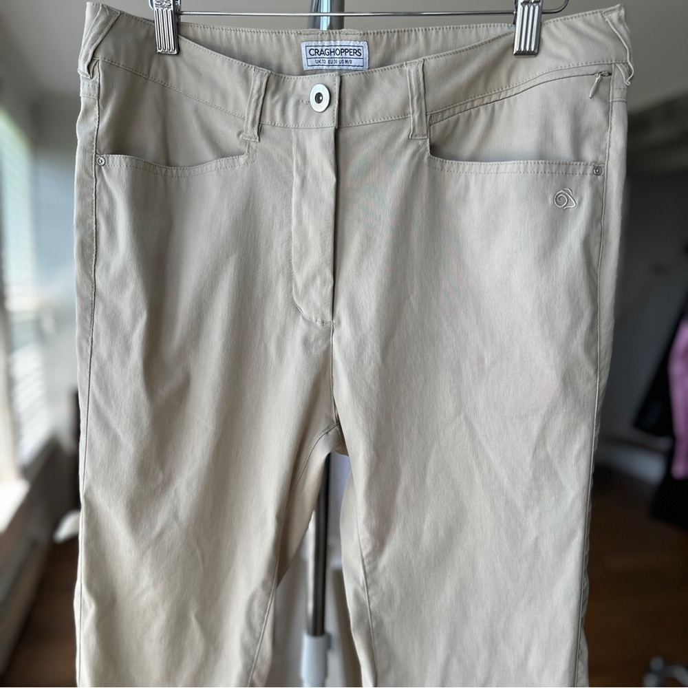 Craghoppers Tan Stretch Pants, high-rise, straight leg, cropped, activewear
